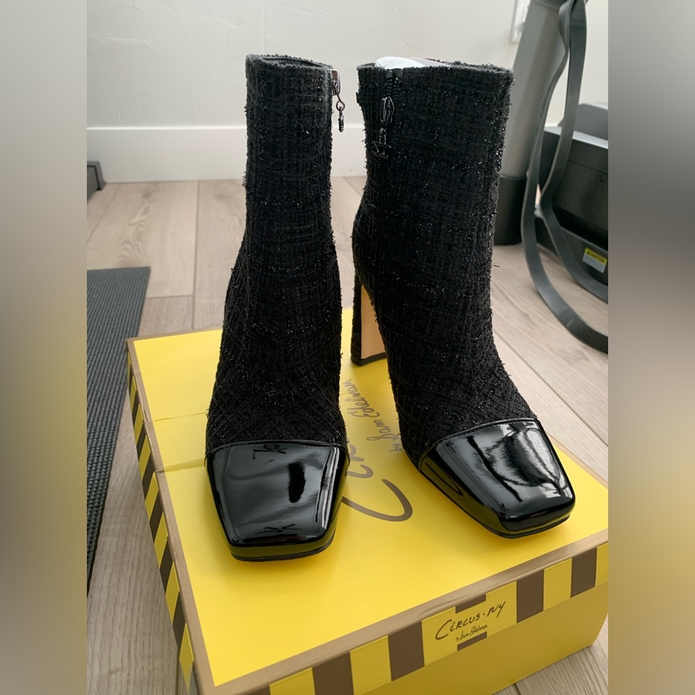 Circus by Sam Edelman Black Sparkly Tweed With Patent Leather Ankle Boots size 6 - Picture 11 of 11